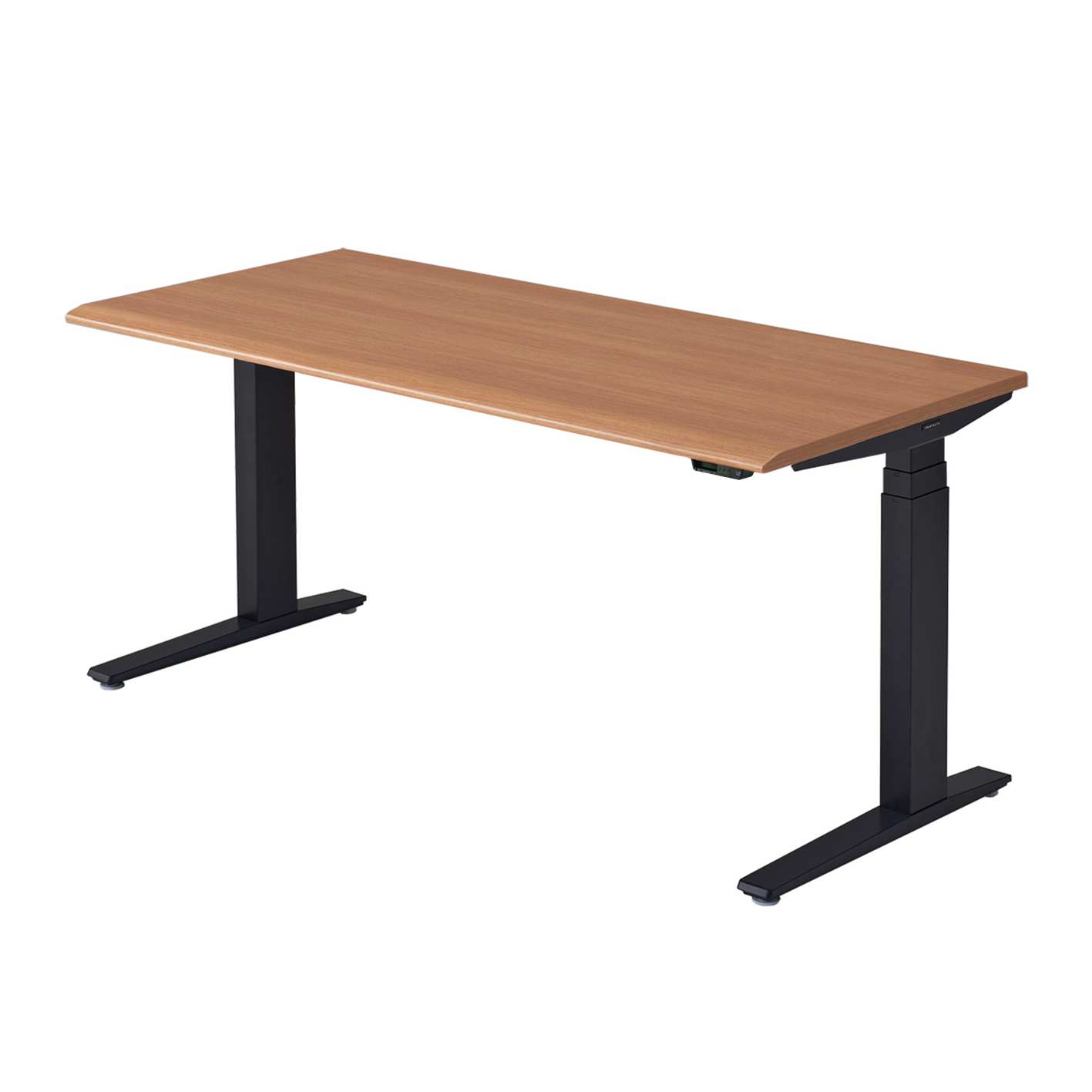 Okamura height adjustable table in medium wood