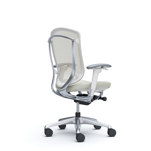 White mesh chair with leather seat