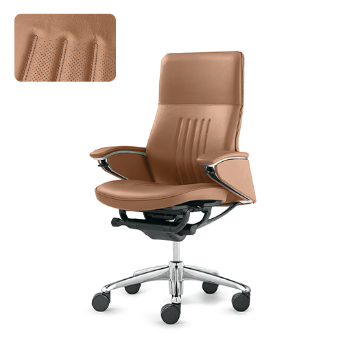 Ergonomic leather chair in camel