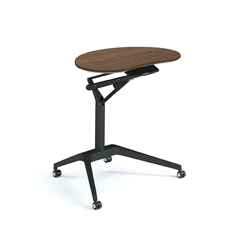 dark wood Height Adjustable Table in bean shape