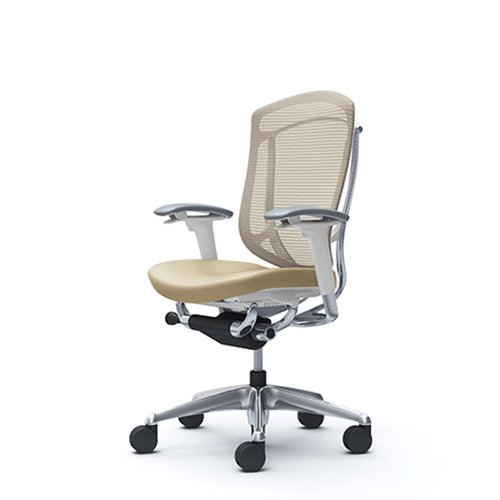 Beige mesh chair with leather seat