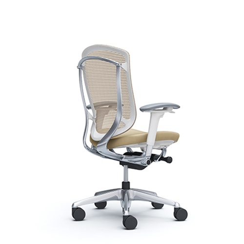 Beige mesh chair with leather seat